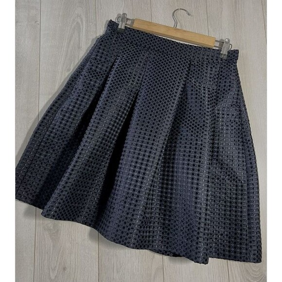 Ann Taylor Dresses & Skirts - ~ Ann Taylor Black Jacquard Pleated A-Line Full Skirt Sz 16 Polka Dot texture ~